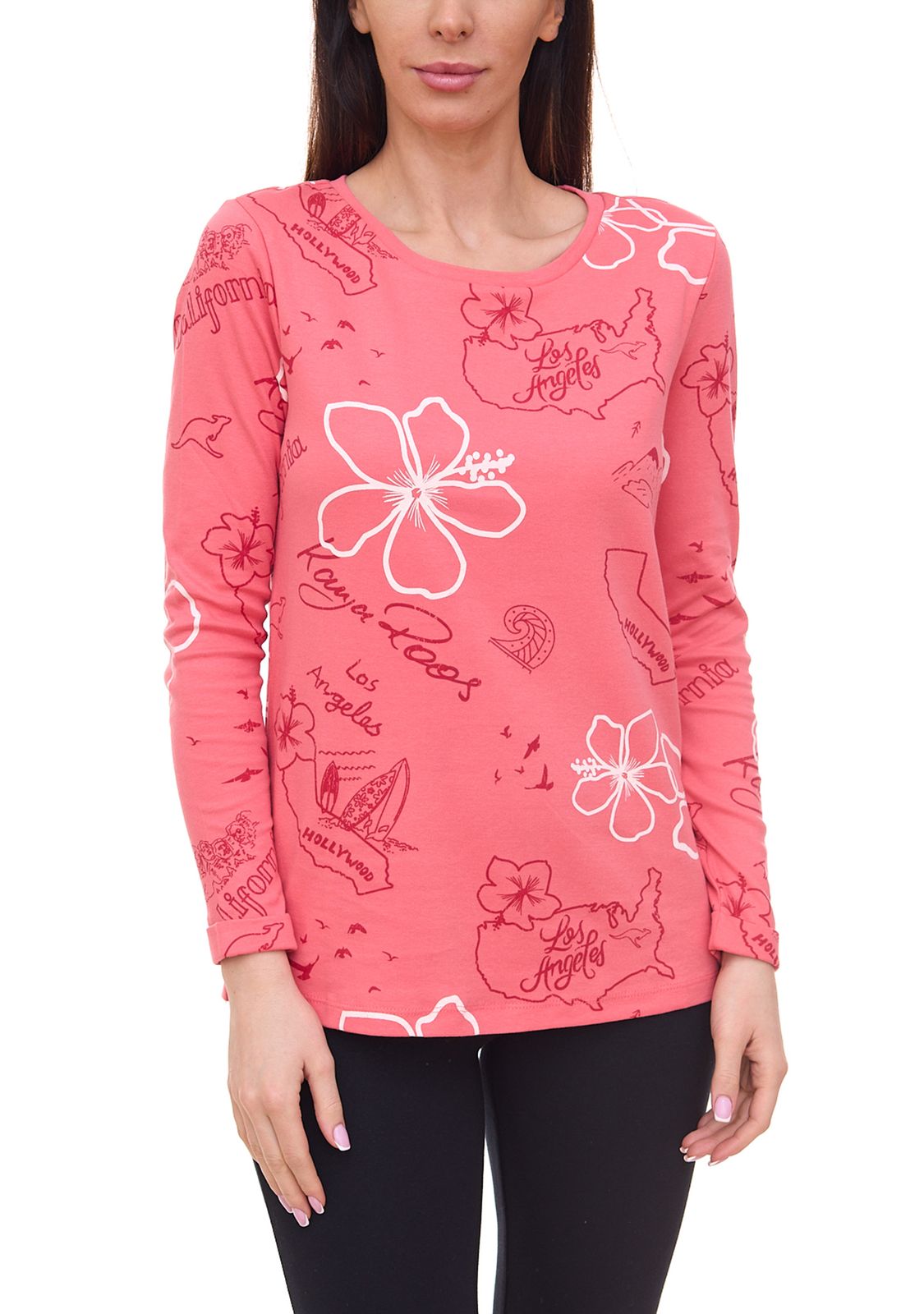 KangaROOS Sweatshirt Damen Baumwoll-Pulli mit verschiedenen Prints 61261202 Rosa/Rot von KangaROOS