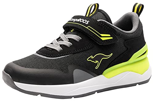 KangaROOS Unisex-Kinder KD-Gym EV Sneaker, Jet Black/Neon Yellow 5062, 35 EU von KangaROOS