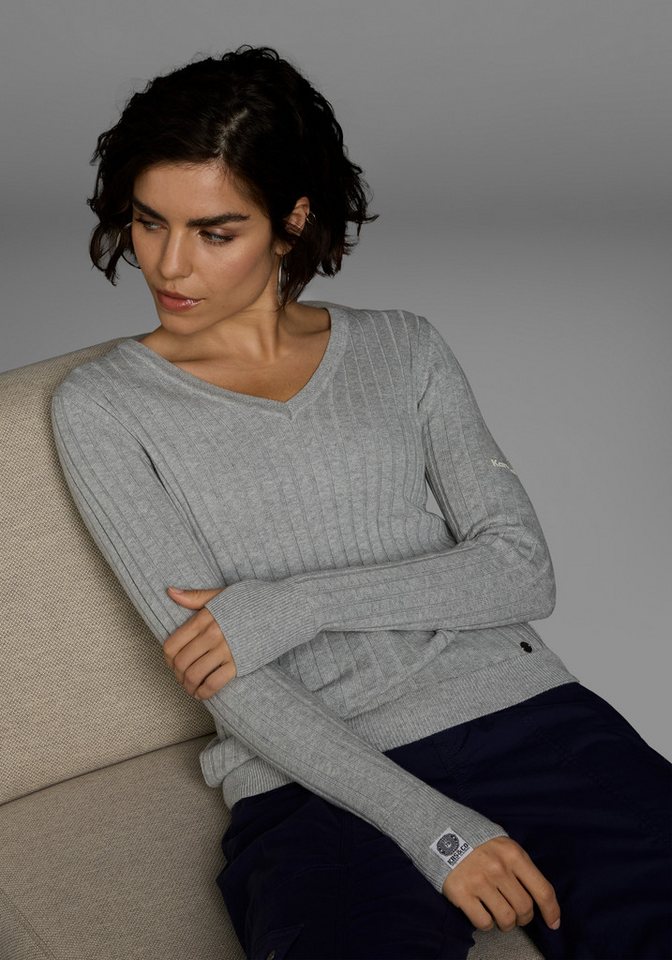 KangaROOS V-Ausschnitt-Pullover in breit geripptem Feinstrick von KangaROOS