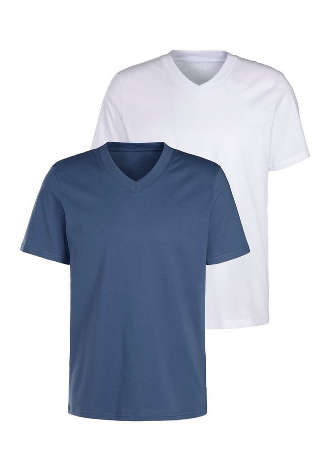 KangaROOS T-Shirt Regular Fit, (2er-Pack) Freizeitshirt mit Kurzarm, V-Ausschnitt aus reine Baumwolle von KangaROOS