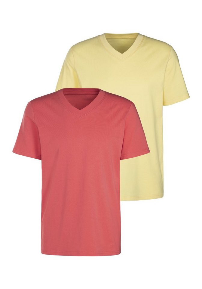KangaROOS T-Shirt Regular Fit, (2er-Pack) Freizeitshirt mit Kurzarm, V-Ausschnitt aus reine Baumwolle von KangaROOS