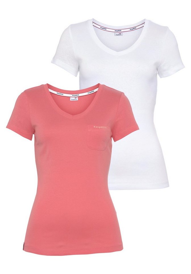 KangaROOS V-Shirt (Spar-Set, 2er-Pack) Kurzarm, figurbetonter Schnitt, aus Baumwolle, im 2er-Pack von KangaROOS