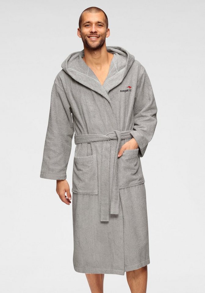 KangaROOS Unisex-Bademantel Cassidy, für Damen & Herren, Standardlänge & Überlänge, Langform, Walkfrottee, Kapuze, Gürtel, mit Taschen, Männer und Frauen, Baumwolle, Reise, Hotel, Sauna, S-3XL von KangaROOS