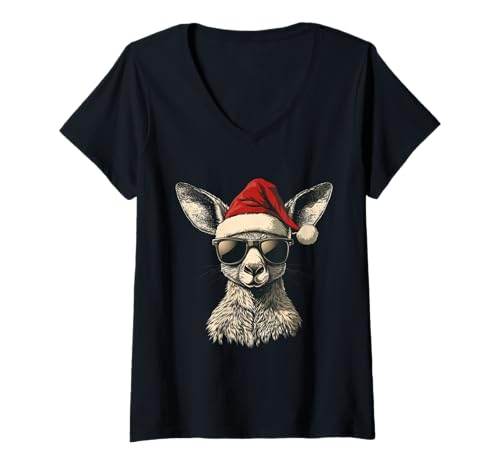 Damen Känguru-Weihnachtsmannmütze, lustig, niedlich, Tierliebhaber, T-Shirt mit V-Ausschnitt Damen Känguru-Weihnachtsmannmütze, lustig, niedlich, Tierliebhaber, T-Shirt mit V-Ausschnitt von Kangaroo - Christmas Apparel & Gifts