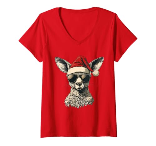 Damen Känguru-Weihnachtsmannmütze, lustig, niedlich, Tierliebhaber, T-Shirt mit V-Ausschnitt Damen Känguru-Weihnachtsmannmütze, lustig, niedlich, Tierliebhaber, T-Shirt mit V-Ausschnitt von Kangaroo - Christmas Apparel & Gifts