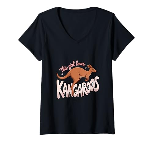 Damen Dieses Mädchen liebt Kängurus Mädchen Känguru-Liebhaber T-Shirt mit V-Ausschnitt von Kangaroo Designs for Girls Who Love Kangaroos