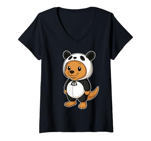 Damen Kawaii Kangaroo In Panda Kostüm für Mädchen Kinder Känguru T-Shirt mit V-Ausschnitt Damen Kawaii Kangaroo In Panda Kostüm für Mädchen Kinder Känguru T-Shirt mit V-Ausschnitt von Kangaroo In Panda Costume Kawaii Design