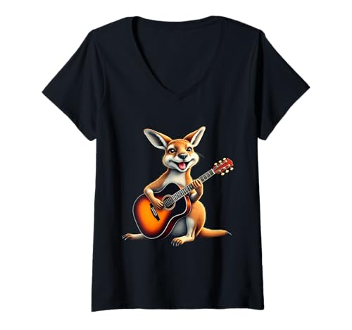 Damen Lustiges Känguru-Gitarren-Design für Musikliebhaber T-Shirt mit V-Ausschnitt Damen Lustiges Känguru-Gitarren-Design für Musikliebhaber T-Shirt mit V-Ausschnitt von Kangaroo Lovers Designs