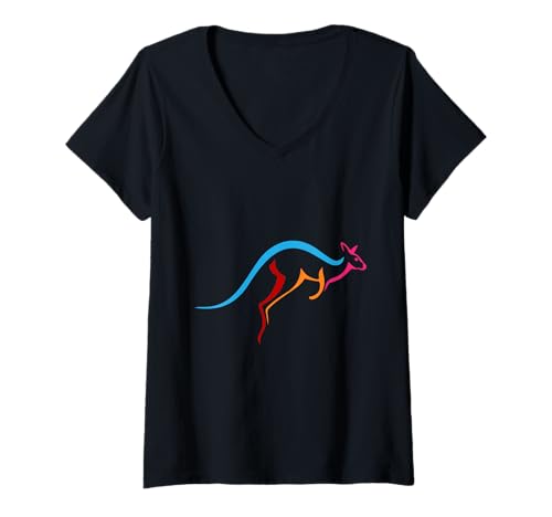 Damen Känguru-Silhouette Outback Australia Kangaroos Jumping T-Shirt mit V-Ausschnitt von Kangaroo Marsupials Australia Outback Kangaroos