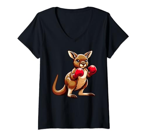 Damen Lustige Känguru-Boxhandschuhe für Jungen und Mädchen T-Shirt mit V-Ausschnitt Damen Lustige Känguru-Boxhandschuhe für Jungen und Mädchen T-Shirt mit V-Ausschnitt von KangarooBoxing2024