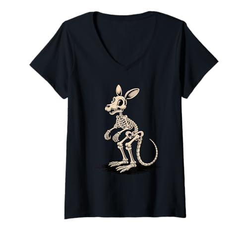Damen Halloween Känguru Skelett Gruselige Kängurus T-Shirt mit V-Ausschnitt Damen Halloween Känguru Skelett Gruselige Kängurus T-Shirt mit V-Ausschnitt von Kangaroos Kangaroo Lover Gifts