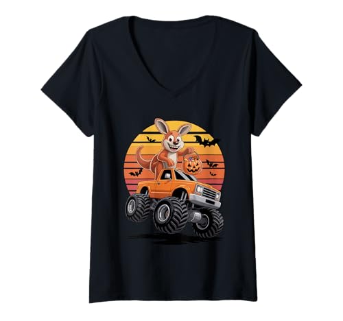 Damen Halloween Monstertruck Känguru Kängurus T-Shirt mit V-Ausschnitt Damen Halloween Monstertruck Känguru Kängurus T-Shirt mit V-Ausschnitt von Kangaroos Kangaroo Lover Gifts