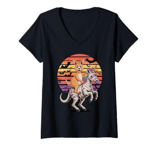 Damen Halloween Mumie Einhorn Känguru Kängurus T-Shirt mit V-Ausschnitt Damen Halloween Mumie Einhorn Känguru Kängurus T-Shirt mit V-Ausschnitt von Kangaroos Kangaroo Lover Gifts