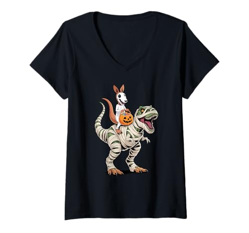 Damen Halloween T-Rex Dinosaurier Igel Mumie Tyrannosaurus Rex T-Shirt mit V-Ausschnitt Damen Halloween T-Rex Dinosaurier Igel Mumie Tyrannosaurus Rex T-Shirt mit V-Ausschnitt von Kangaroos Kangaroo Lover Gifts