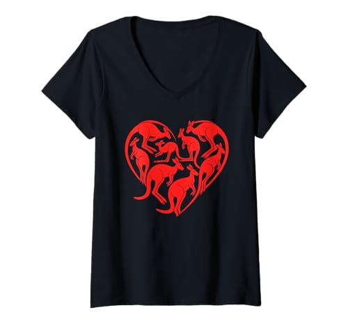 Damen Känguru Herzform Kängurus T-Shirt mit V-Ausschnitt Damen Känguru Herzform Kängurus T-Shirt mit V-Ausschnitt von Kangaroos Kangaroo Lover Gifts