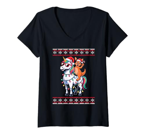 Damen Weihnachten Känguru Einhorn Sonnenbrille Kängurus T-Shirt mit V-Ausschnitt Damen Weihnachten Känguru Einhorn Sonnenbrille Kängurus T-Shirt mit V-Ausschnitt von Kangaroos Kangaroo Lover Gifts