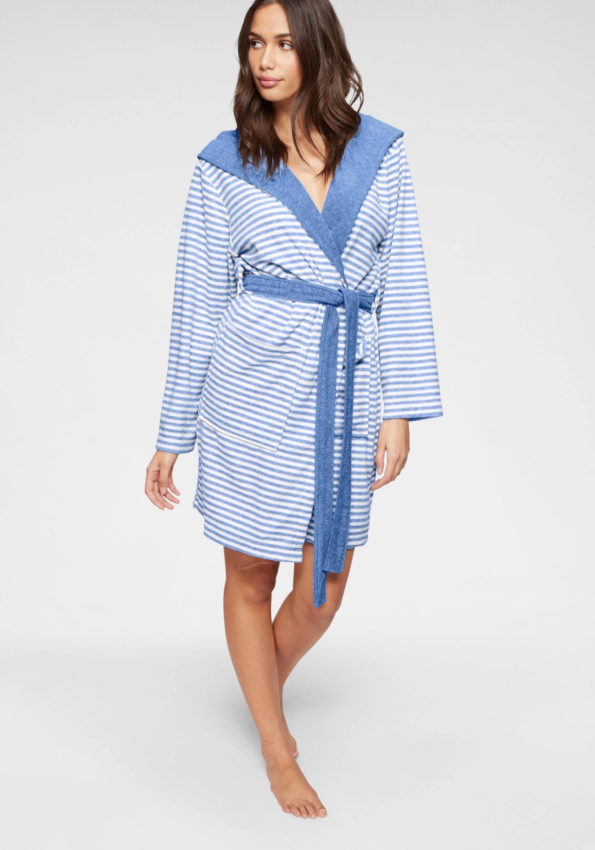 KangaROOS Damenbademantel "Luana, ideal für Sauna & Spa, Hotelbademantel, Morgenmantel" 1 Stk. tlg., Streifen - Bademantel für Damen, gestreift, XS-3XL von Kangaroos
