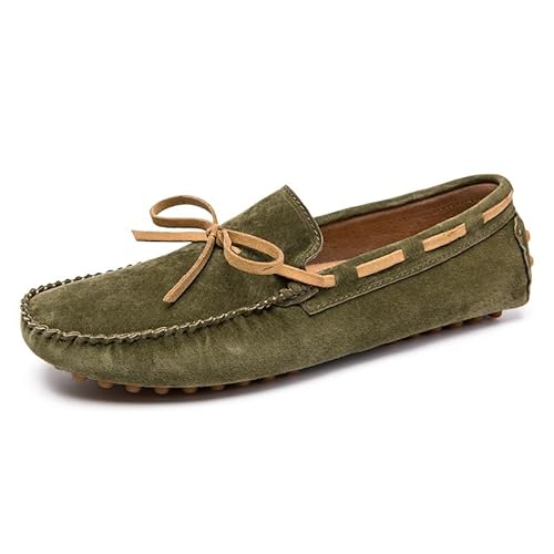 Kanggrei Herren Mokassins Casual Mokassins Herren Nubuk Leder Schlupfschuhe Herren Bequeme und leichte Bootsschuhe, Grün (Army Green), 45 EU von Kanggrei