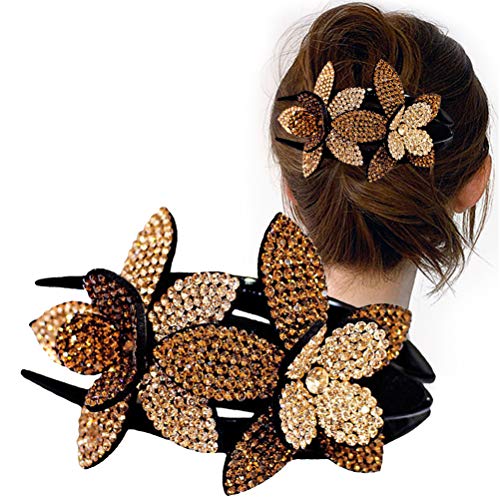 Strass Double Flower Haarspange Flexible langlebige Frauen Haar Schwalbenschwanz Clip, Mode Frauen Strass Blume Metall Haarnadel, Haar Klauen Clips Klammern rutschfeste Kamm Strass Kopfschmuck Frauen von Kangmeile