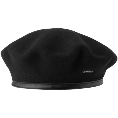 Kangol Beret Monty Baskenmütze Damenbaske Wollbaske Herrenbaske Baske Damen/Herren - mit Einfass Frühling-Sommer Herbst-Winter Winter - L (58-59 cm) schwarz von Kangol