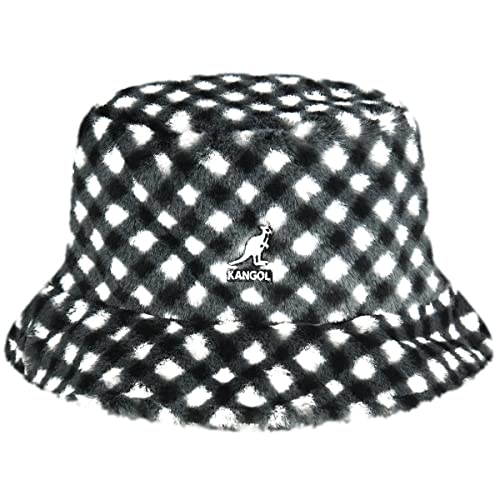 Kangol Faux Fur Check Bucket Stoffhut Fischerhut Damenhut (XL (60-61 cm) - schwarz-weiß) von Kangol