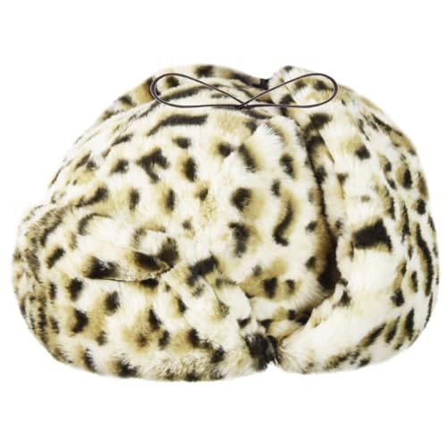 Kangol Leopard Trapper Fliegermütze Lapeer Pilotenmütze Damen/Herren - mit Ohrenklappen, Futter, Lederband Herbst-Winter Winter - S (54-55 cm) beige von Kangol