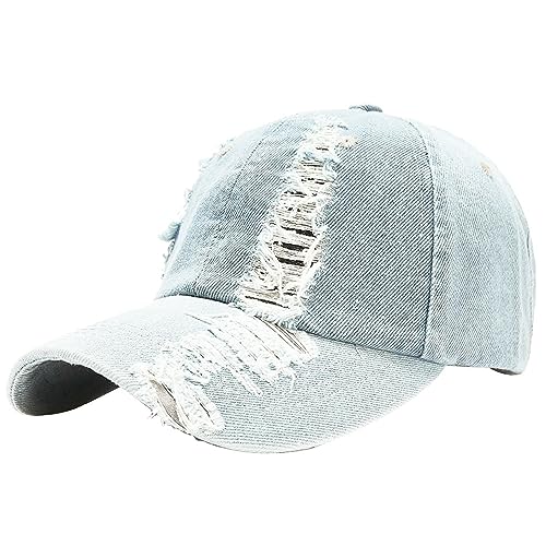 Kangqifen Herren Damen Distressed Used-Look Abgenutzte Denim Gewaschener Baumwolle Baseballkappe Caps(Hellblau) von Kangqifen