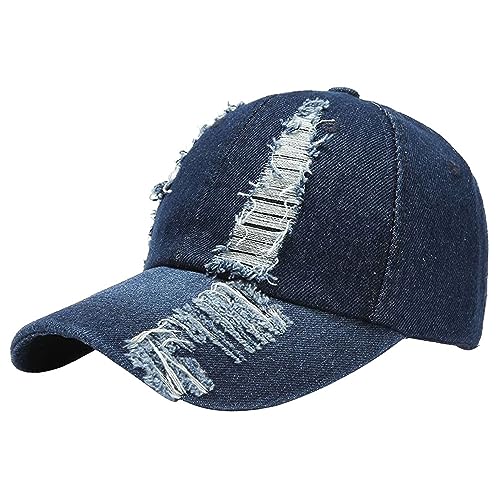 Kangqifen Herren Damen Distressed Used-Look Abgenutzte Denim Gewaschener Baumwolle Baseballkappe Caps(Marineblau) von Kangqifen