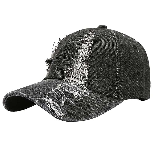 Kangqifen Herren Damen Distressed Used-Look Abgenutzte Denim Gewaschener Baumwolle Baseballkappe Caps(Schwarz) von Kangqifen