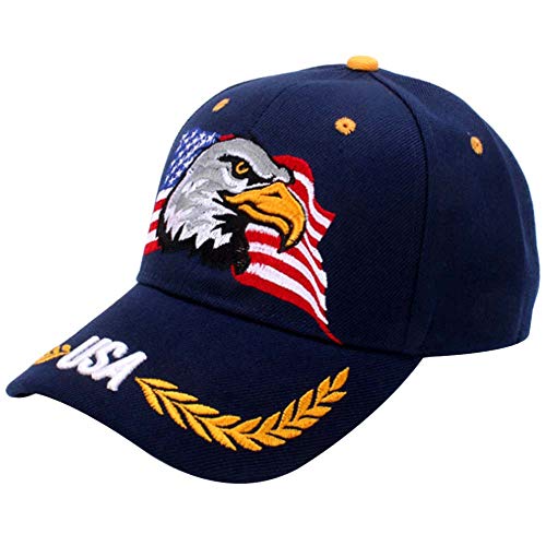 Kangqifen Herren Damen USA Flagge Adler Weizenohr Stickerei Baseball Caps Kappe Mütze mit Klettverschluss(Marineblau) von Kangqifen