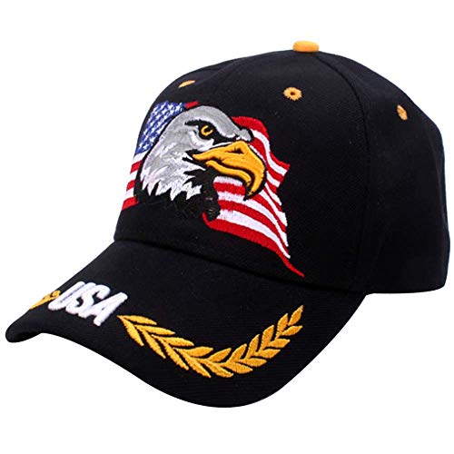 Kangqifen Herren Damen USA Flagge Adler Weizenohr Stickerei Baseball Caps Kappe Mütze mit Klettverschluss(Schwarz) von Kangqifen