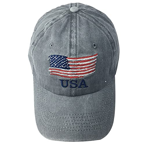 Kangqifen Herren Damen USA Flagge Stickerei Denim Baumwolle Baseball Caps Kappe Mütze(Grau) von Kangqifen