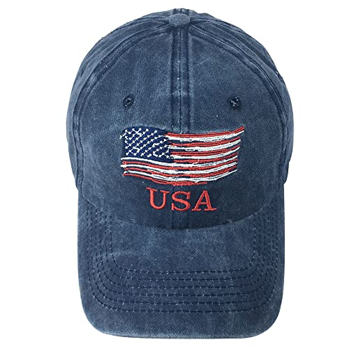 Kangqifen Herren Damen USA Flagge Stickerei Denim Baumwolle Baseball Caps Kappe Mütze(Marineblau) von Kangqifen