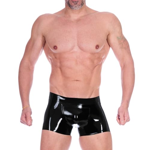 Kangxinsheng Mode Latex Unterwäsche für Männer,Naturkautschuk Gummi Herren Boxershorts,Cosplay Kostüm Party Clubwear Schwarz (Latex, Schwarz,XXL) von Kangxinsheng
