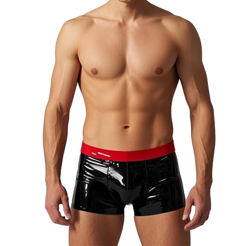 Kangxinsheng Modische Latex Boxershorts für Herren,Gummi Unterwäsche,Rubber Höschen für Herren Cosplay Kostüm Party Clubwear Schwarz (Latex, Schwarz,M) von Kangxinsheng
