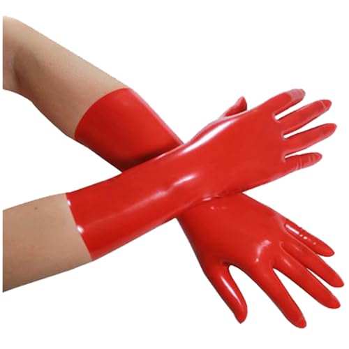 Rot Latex Handschuhe für Damen und Herren,Naturkautschuk Handschuhe Cosplay Kostüm Party Clubwear (Rot,Kurz-S) von Kangxinsheng