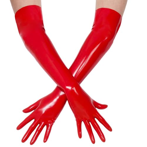 Rot Latex Lange Handschuhe für Damen und Herren,Naturkautschuk Handschuhe Cosplay Kostüm Party Clubwear Red Lange (Rot,L) von Kangxinsheng