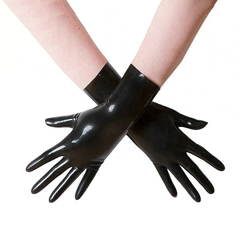 Schwarze Latex Handschuhe für Damen und Herren,Naturkautschuk Handschuhe Cosplay Kostüm Party Clubwear (Schwarz,Kurz-XL) von Kangxinsheng