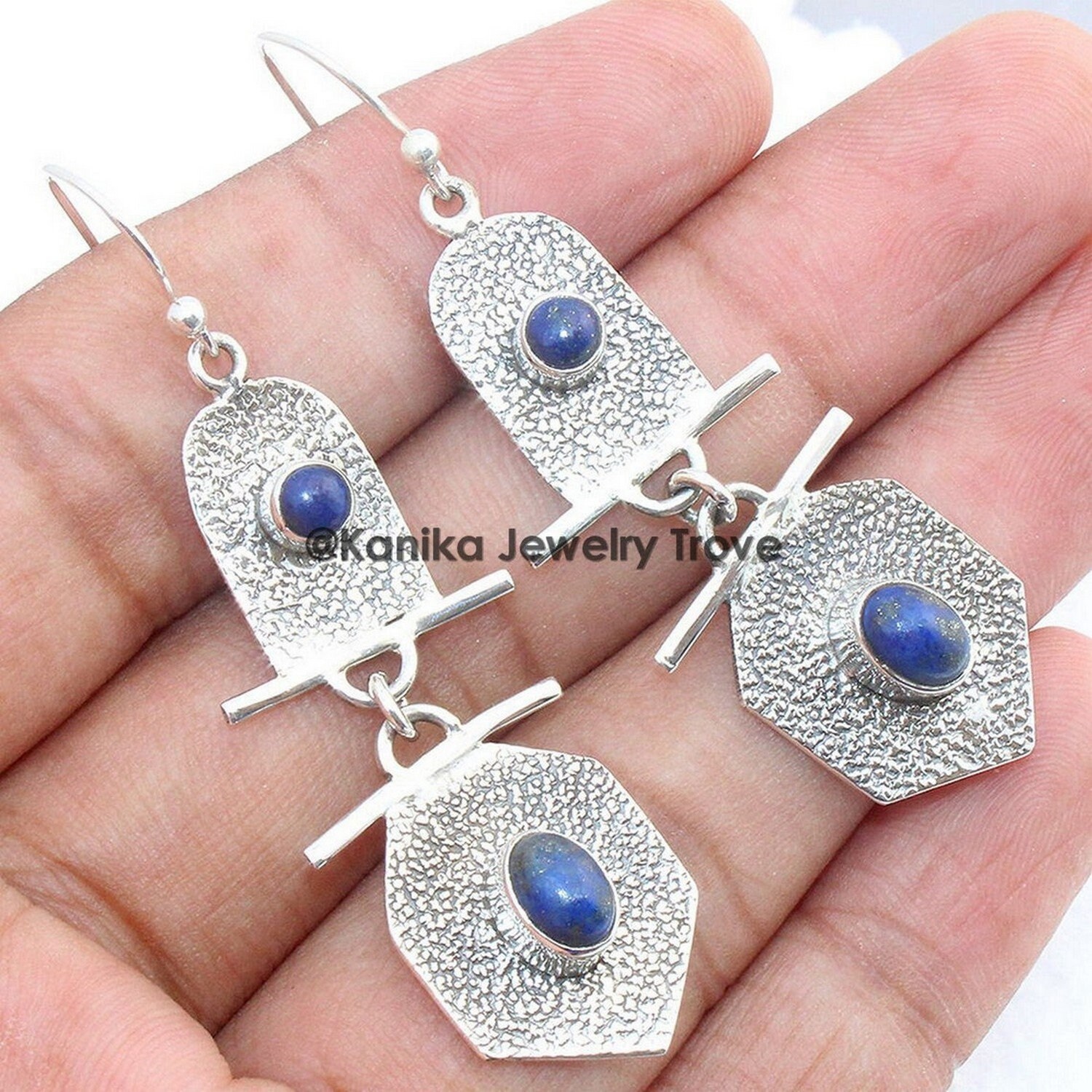 Lapis Lazuli Boho Ohrringe, 925 Sterling Silber, Geätzte Geschenk Für Sie, Schöne Ohrringe Frauen, Muttertag von KanikaJewelryTrove