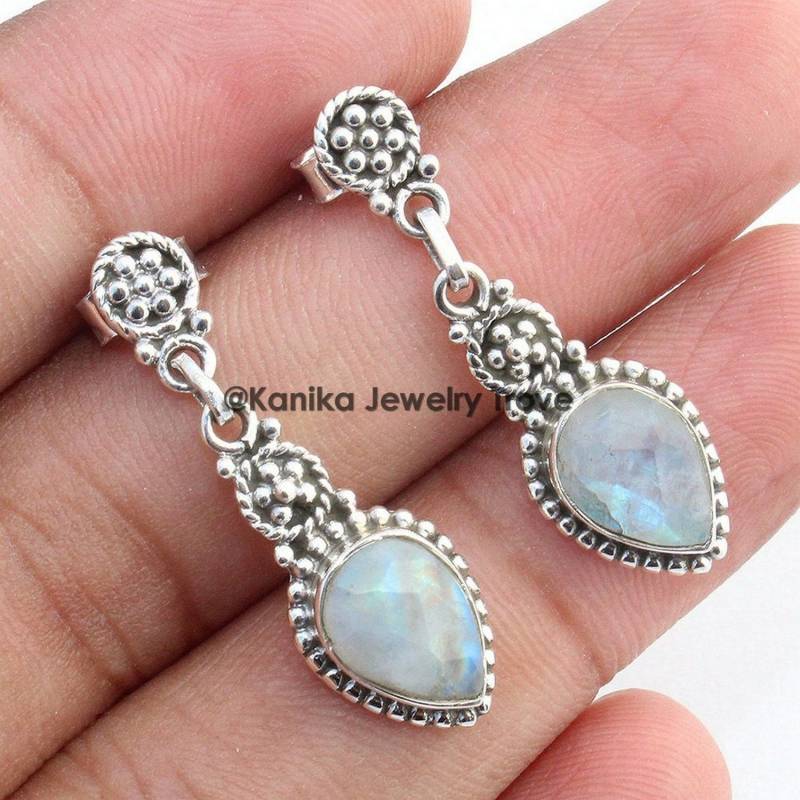 Regenbogen Mondstein 925 Sterling Silber Ohrringe Für Frauen, Schöne Art & Deco Geschenk Sie von KanikaJewelryTrove