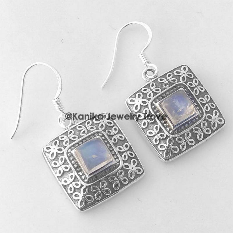 Regenbogen Mondstein Oxidiert 925 Sterling Silber Ohrring Handarbeit Schmuck, Geschenk Für Sie, Schöne Ohrringe, Frauen Muttertag von KanikaJewelryTrove