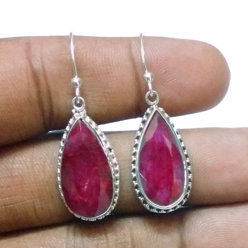 Rubin Schmuck Lange Tropfen Ohrringe, Sterling Silber Ohrringe Für Frauen, Handgemachte Schöne Mädchen An Versprechen Tag von KanikaJewelryTrove