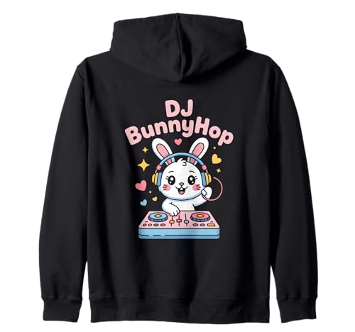 DJ Bunnyhop Süßer Hase DJ Kinder Party Musik Rave Kapuzenjacke DJ Bunnyhop Süßer Hase DJ Kinder Party Musik Rave Kapuzenjacke von Kaninchen DJ Kinder Party Musik Kawaii Rave