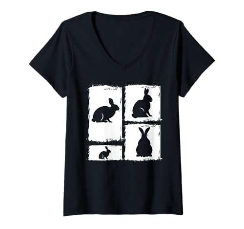 Damen Hase Hase T-Shirt mit V-Ausschnitt Damen Hase Hase T-Shirt mit V-Ausschnitt von Kaninchen Hase Tiermotiv