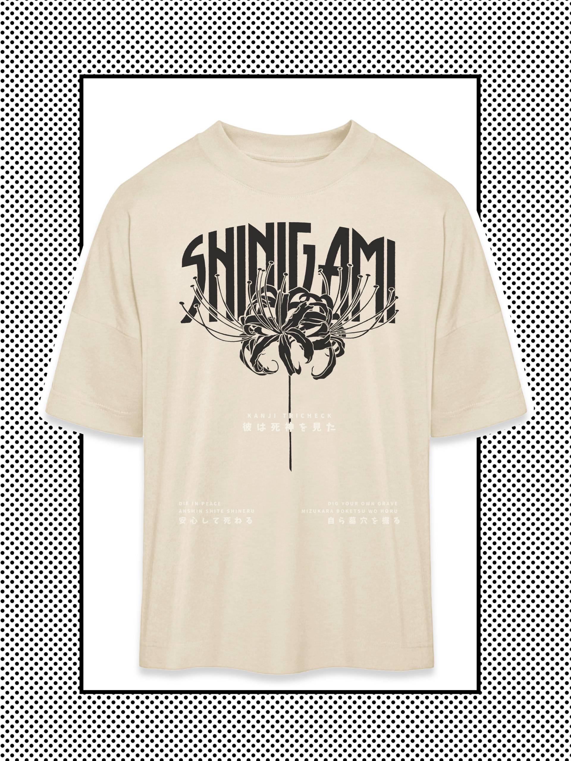 Oversized T-Shirt Vintage Stil in Beige - Shinigami Spinnenlilie Oversized T-Shirt Vintage Stil in Beige - Shinigami Spinnenlilie von KanjiTRICHECK