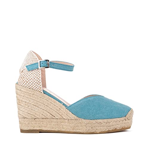 Kanna - Handgefertigte Espadrilles und Keilsandaletten - 10 cm hoher Absatz - ÖKO-DESIGN - ECODISEÑO (Blau - 38) von Kanna