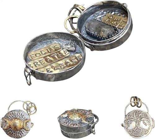 Triple Moon Silver Locket With Tree Life, Handmade Meditation Triple Moon Locket With A Crystal Energy Amulet, Can Be Used To Store Powerful Vows, Sacred Silver Altar For Intention And Meditation von Kanoauo