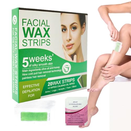 Wachsstreifen Zur Haarentfernung Für Frauen Männer - 10 Wachsstreifen + 4 Beruhigende Öltücher - Quick Natürliche Sanfte Feuchtigkeitsbaumwolle Für Gesicht, Augenbraue, Oberlippe von Kanoauo