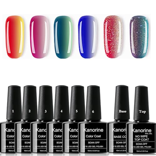 KANORINE™ Color Change Nagellack Gel UV/LED Nagelstudio-Sets ( 6 x Farbe nagellack gel + 1xÜberlack +1x Unterlack ) Nagellack Nail Gel Polish Farbgel Nagelgel Nudefarben 10mlx8 von Kanorine