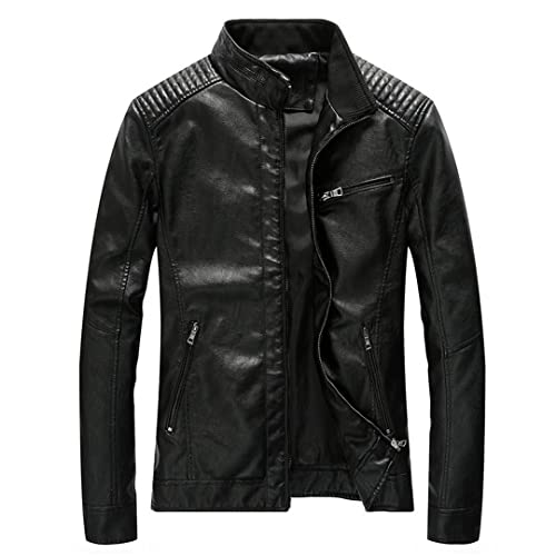 Herren PU Jacken Mäntel Herbst Motorrad Biker Kunstleder Jacke Ledermäntel Mantel Mantel Mantel, Schwarz , XL von Kanpcelns